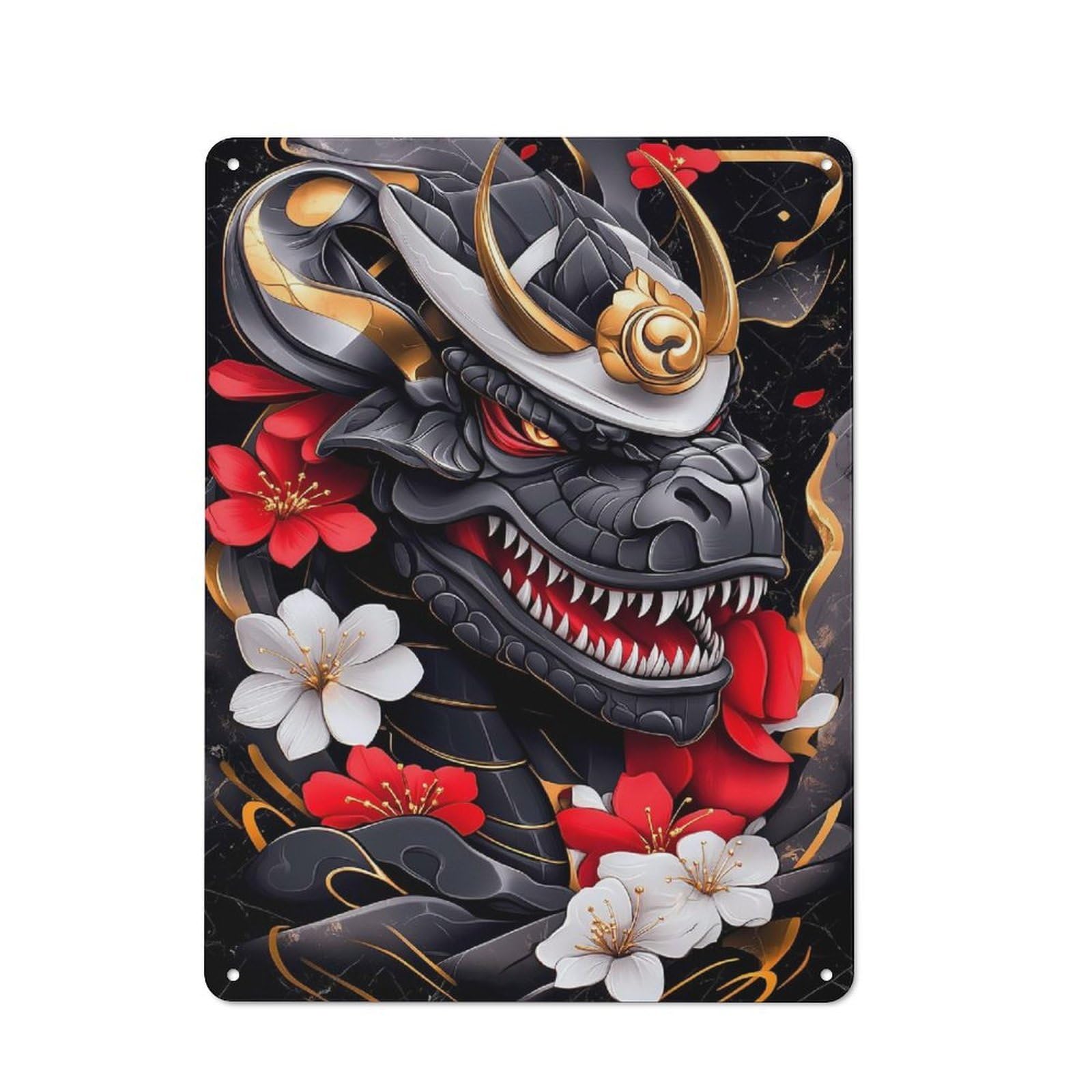 Modern Vintage Japanese T-rex Dragon Art Office Metal Sign 40x30cm, Creative Space Decor for Home Office, Reading Corner Or Bedroom