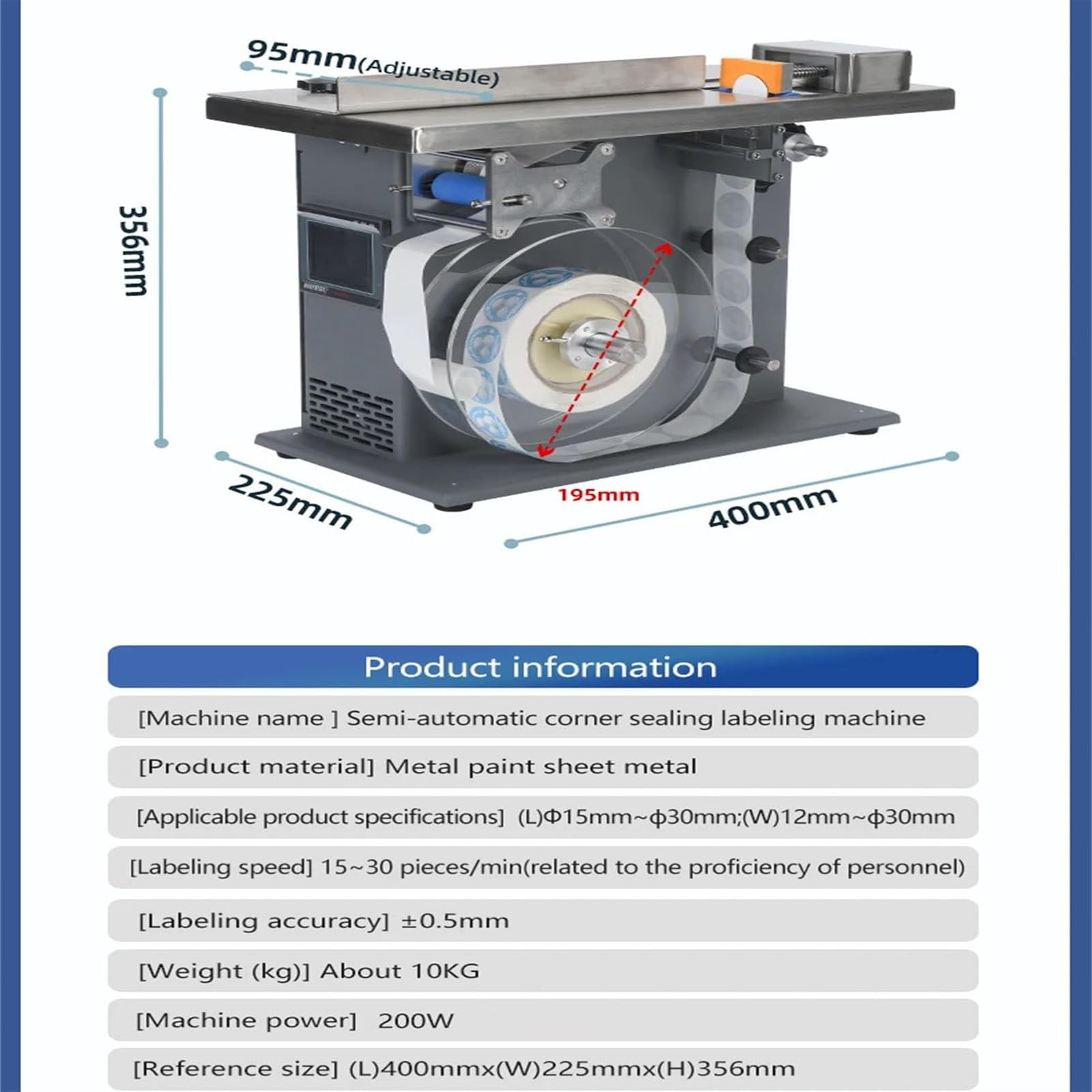 Etichettatrice, applicatore automatico ad angolo retto con regolazione della lunghezza per applicazioni di stampa, alimenti ed elettronica