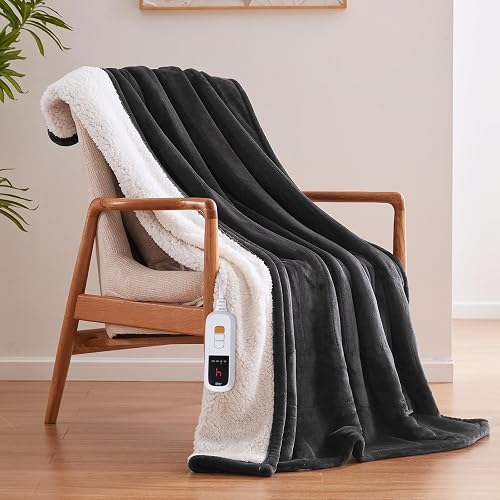 Sealy Electric Blanket Throw 50×60, Flannel to Sherpa, Charcoal |
