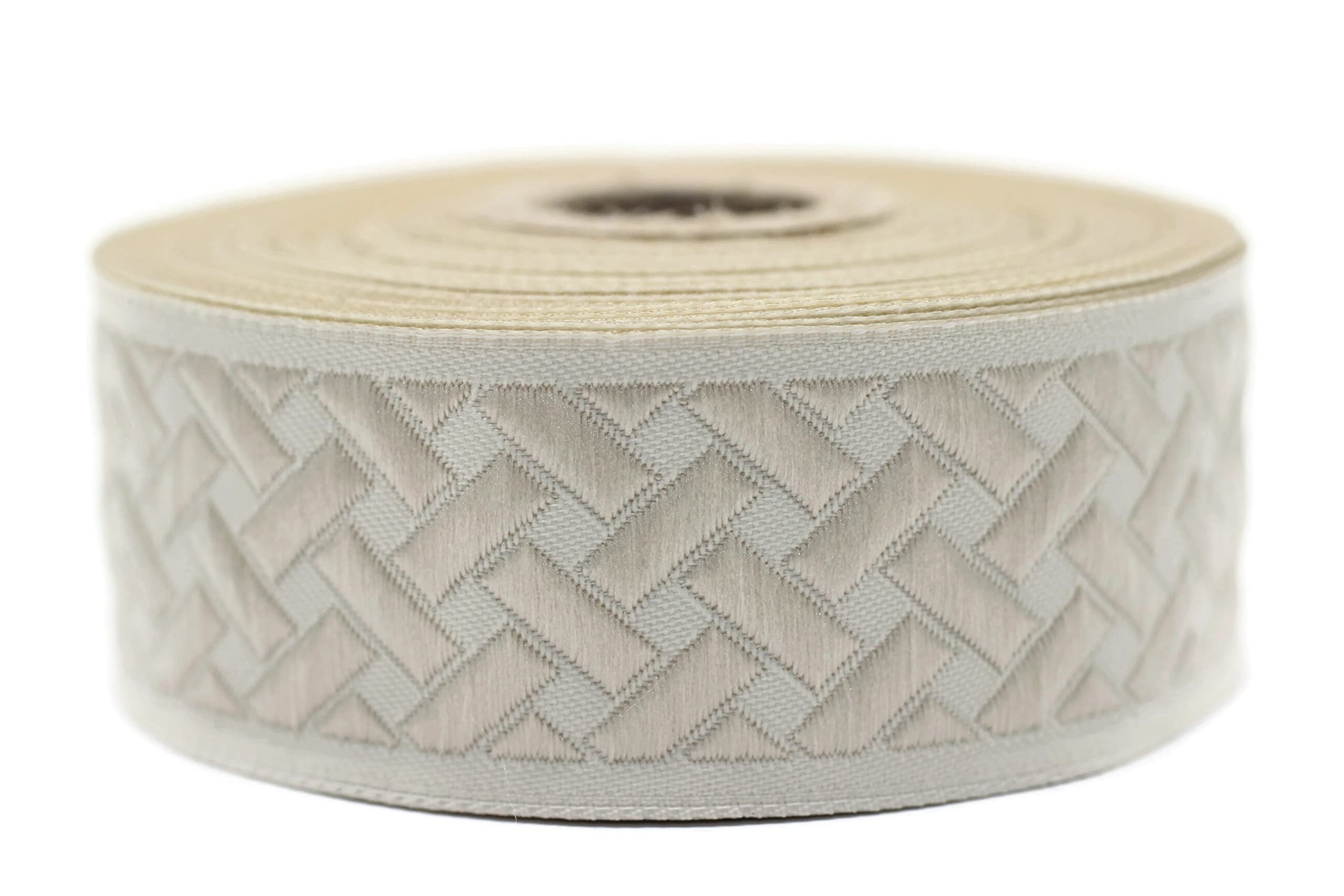 10 Meter Spool 35 mm Wide Beige Knot Jacquard Ribbon Embroidered Woven Trim 35274