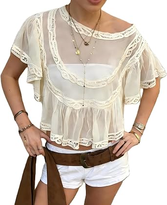 Women Sheer Poncho Top Lace See Through Shawl Shrug Blouse Boho Summer Beach Cover Up