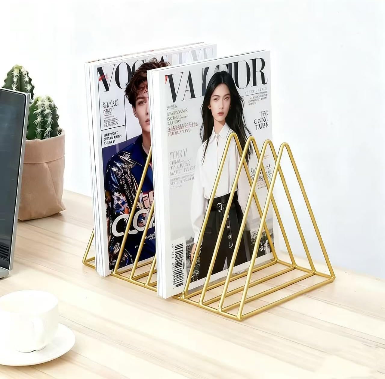 Elegant Files Folder Stand Organizer - Stylish Book Shelf and Magazine Holder, 9 Slot File Sorter for Office and Home Organization, Modern Design in Gold image 2