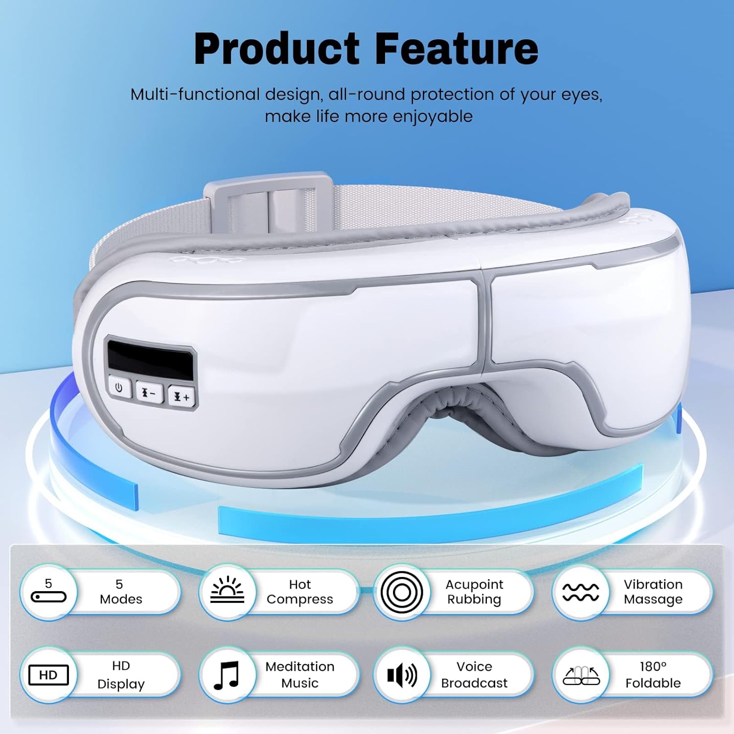 Eye Massager with Heat,Heated Eye Mask, Compression Massage,Eye Massager for Migraine Relief, Reduces Dark Circles & Strain, Improves Sleep, Ideal Gift for Men/Women,White