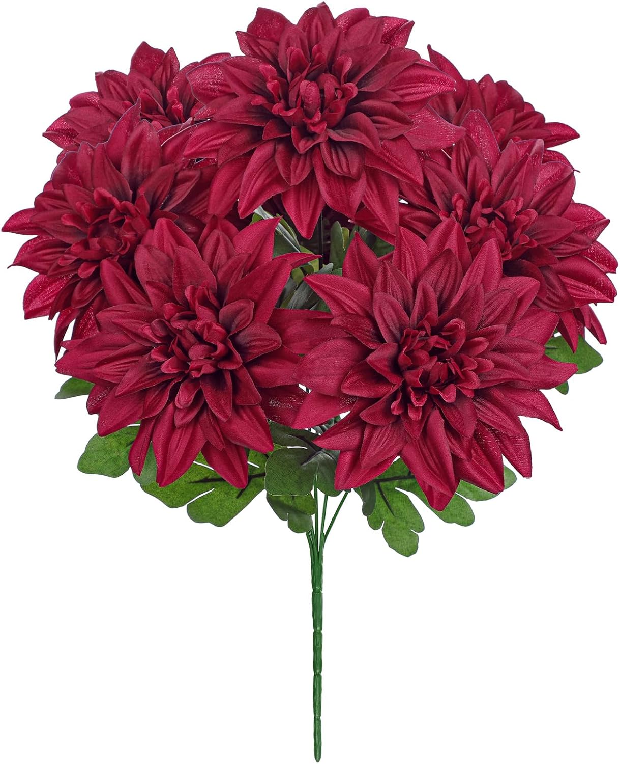 Hollyone Red Artificial Dahlia Flowers Bush Fake Fall Flowers Artificial for Decoration Outdoor Indoor 7 Heads Silk Faux Dahlias Flower Bouquets Arrangements Centerpieces Fall Decorations for Home