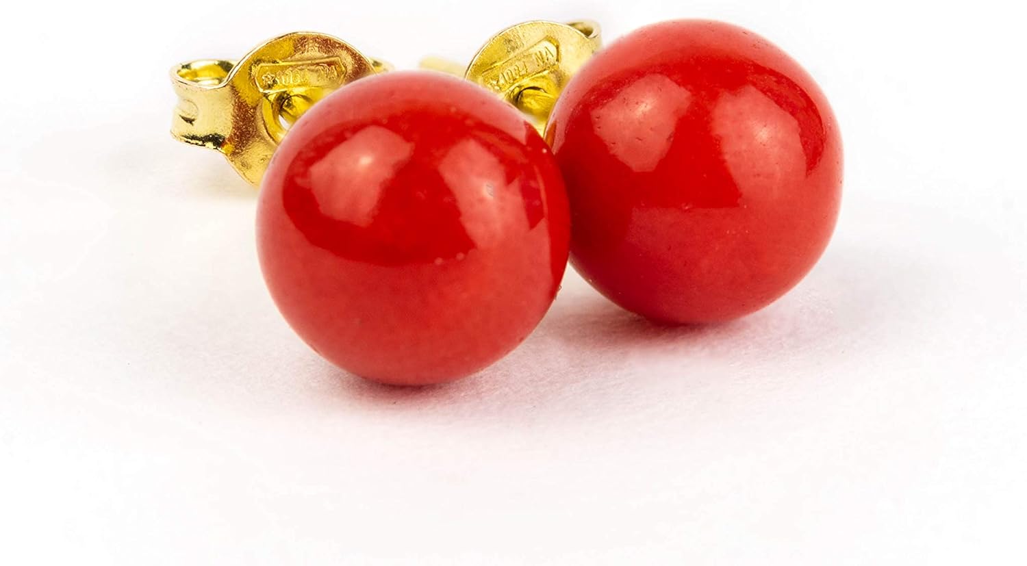 Sphere earrings in real Mediterranean coral (Sardinian Coral) mm 6.50-7 mounted in 18 carat gold. All new Earrings come with the silicon for the back, less pain specially for kids.
