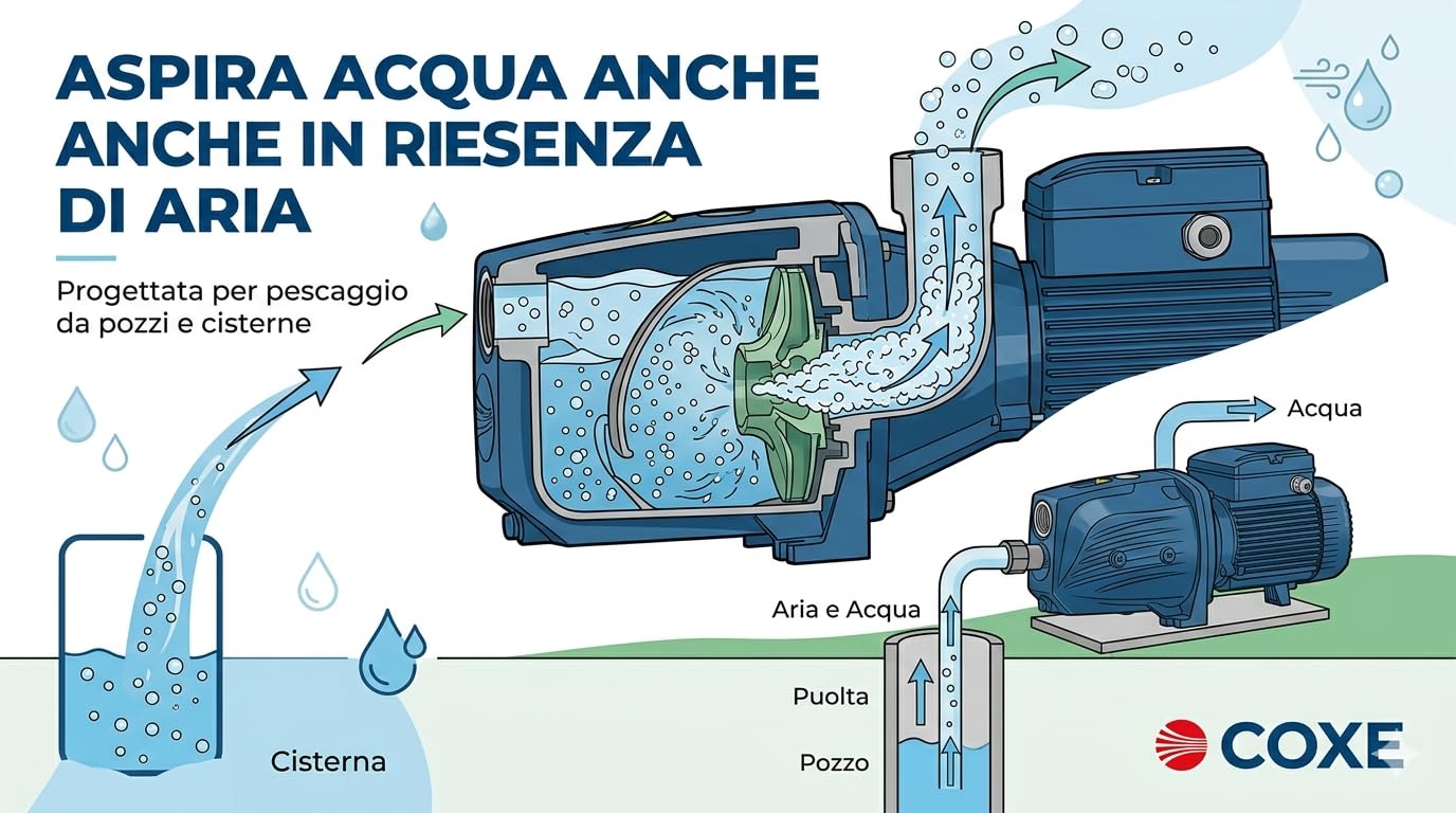 COXE Pedrollo JSWM 3BH Pompa Autoadescante Elettrica 2 HP, Elettropompa Centrifuga in Ghisa per Irrigazione e Autoclave, Portata 100 L/min, Prevalenza 76m, Monofase 220V