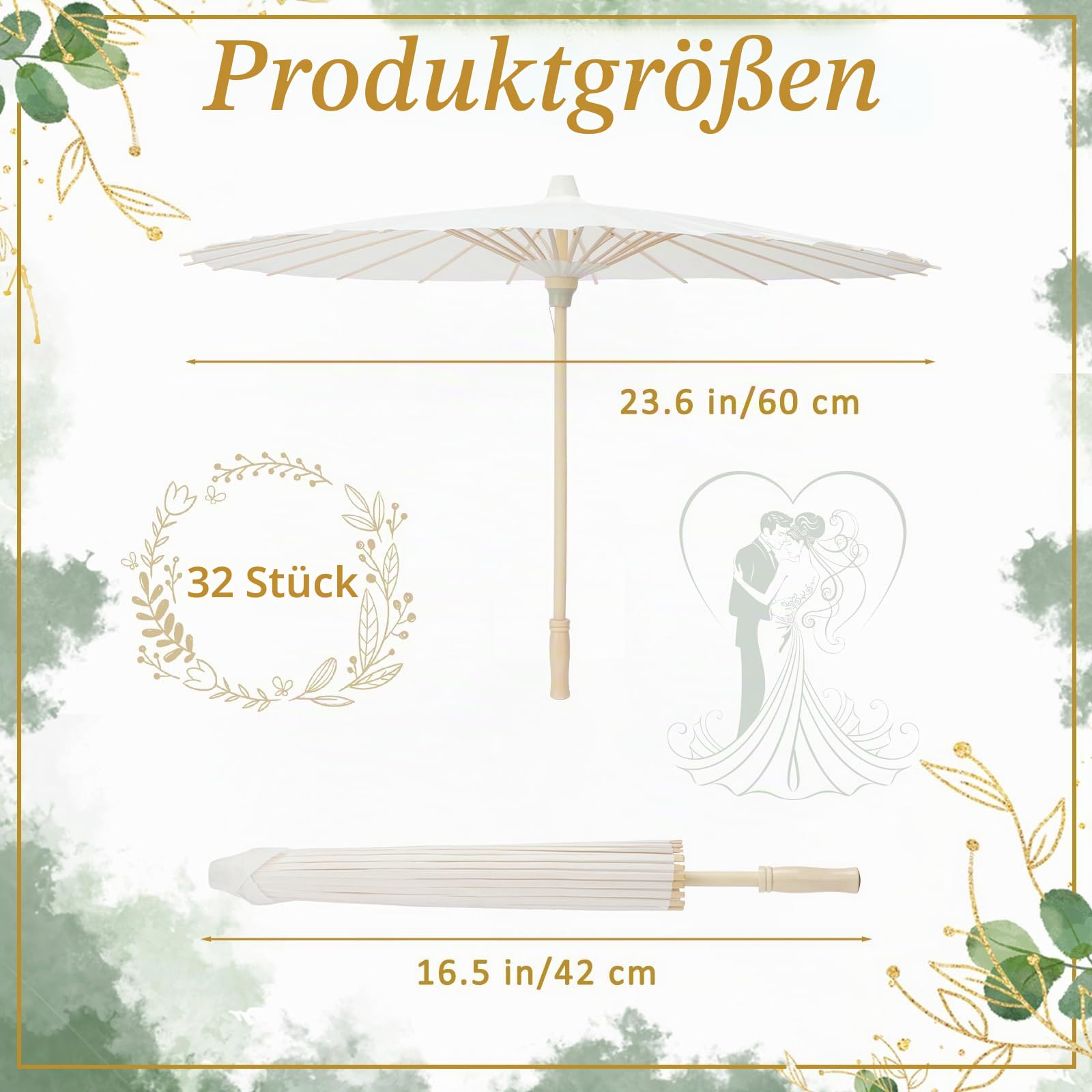 Papierschirme, chinesisch, japanisch, geöltes Papier, kleiner Papierschirm, DIY, Malerei, geöltes Papier, Sonnenschirm für Hochzeit, Brautparty, Dekoration, 60 cm, Weiß