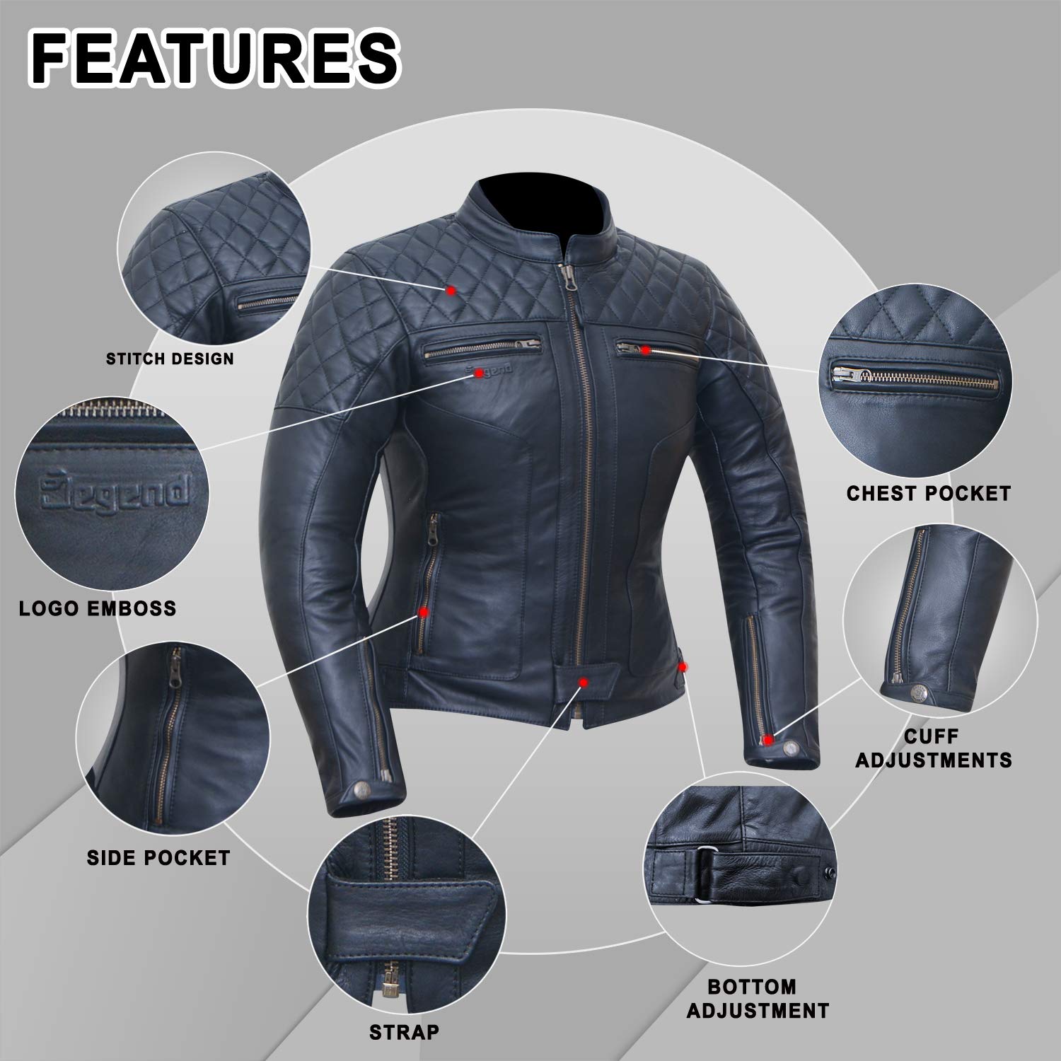 Classic Lady | Damen-Motorradjacke aus Leder mit herausnehmbarer Fleeceweste und herausnehmbaren Protektoren | Geprüft (EN 17092), 100% schwarzes Leder