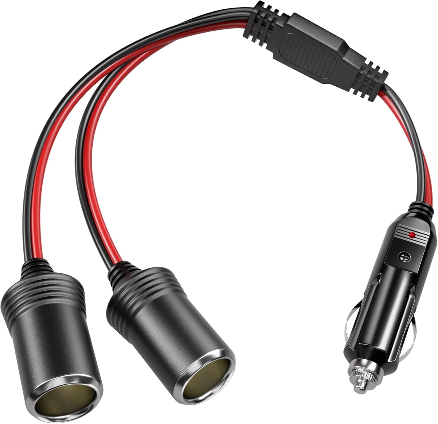 16 Inch 1 to 2 Car Cigarette Lighter Splitter with LED Light, 12V 24V Plug Socket 2-Way Splitter Y, 16AWG Cigarette Lighter Extension Cord with 6 A Fuse, Dual Cigarette Lighter Adapters