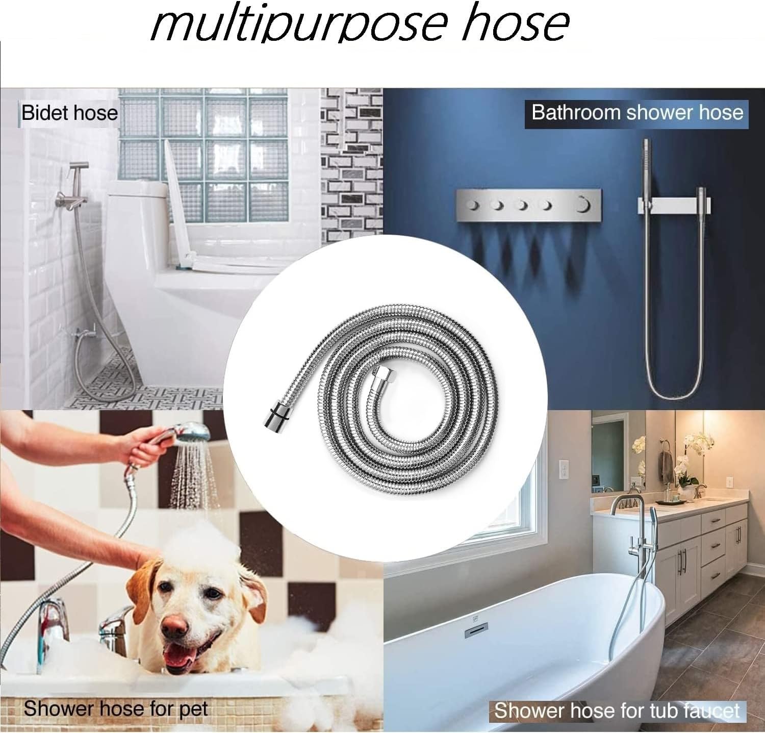 59 Inches Shower Hose,Bidet hose,304 Stainless Steel Handheld Shower Head Hose,The thread interface size is G1/2 (0.8" or 20mm)(Chrome)