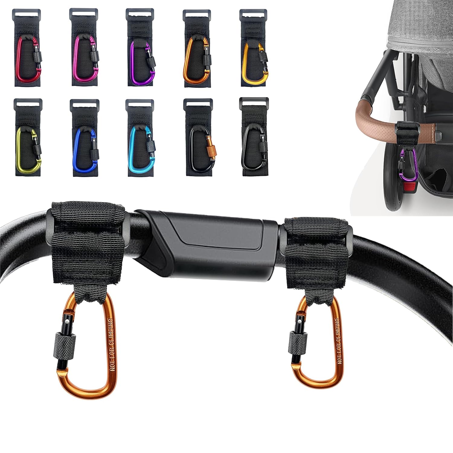 [Upgrade]Baby Stroller Hook with Locking, Carry 30 lbs per Stroller Clip, Baby Stroller Accessories & Car Seat Hook for Hanging Diaper Bag, Golf, Shopping and Pet Cart (2 Pcs + Nylon + Black)