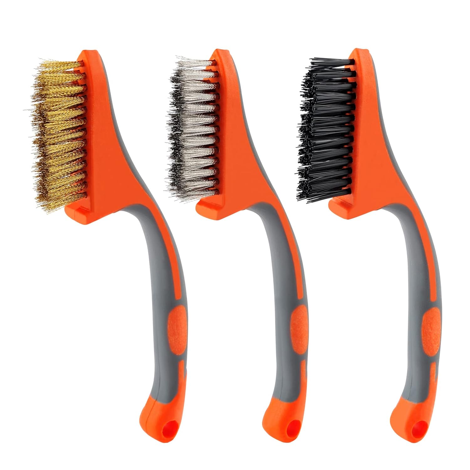 Wire Brush Set 3PCS Brass/Stainless Steel/Nylon Bristles