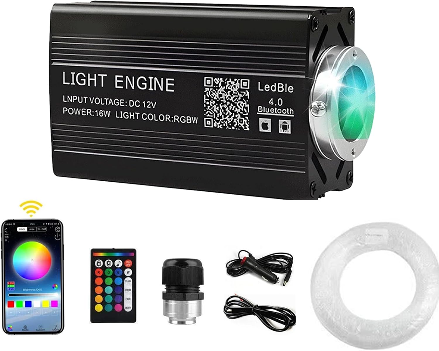 16W Twinkle Starlight Headliner Kit 1000 Piece, 6.5ft/2m 0.03in Car Interior Ceiling Fiber Optic Lights, APP/Remote Control Star Roof Lights for Car/Party Ambient Decor