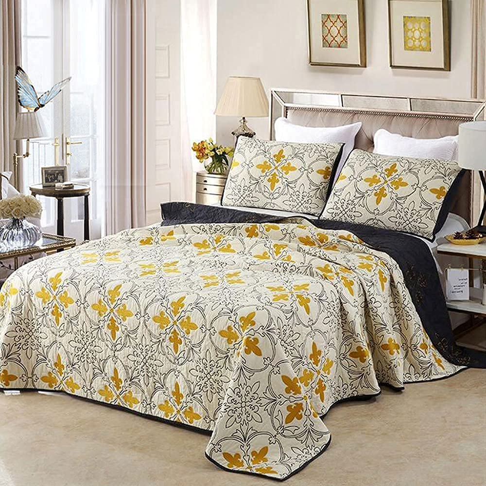 Couvre-lits à fleurs d'iris 3 pièces parure de lit matelassée en coton