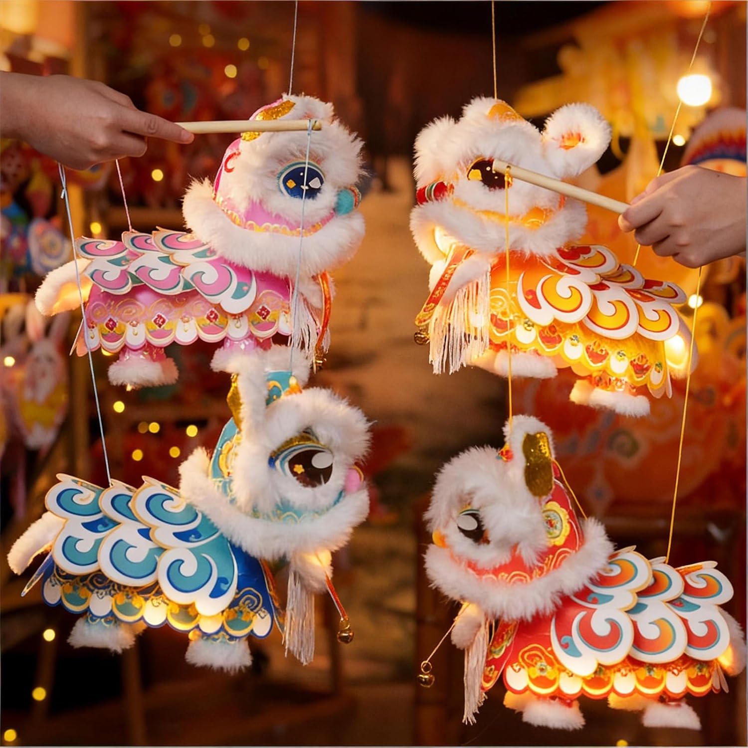 YGWXYYZJ Lion Hanging Paper Lantern Chinese New Year DIY Lion Dance Lantern Kit Spring Festival Home Decoration with Light String Movable Ears Tail & Feet Gift for Chinese Craft Lovers