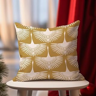 DecStic Fundas de cojín amarillas con diseño de grullas de cisne para exteriores, color amarillo y blanco, funda de cojín impermeable para muebles de patio, tienda de campaña, jardín, 16 x 16 pulgadas
