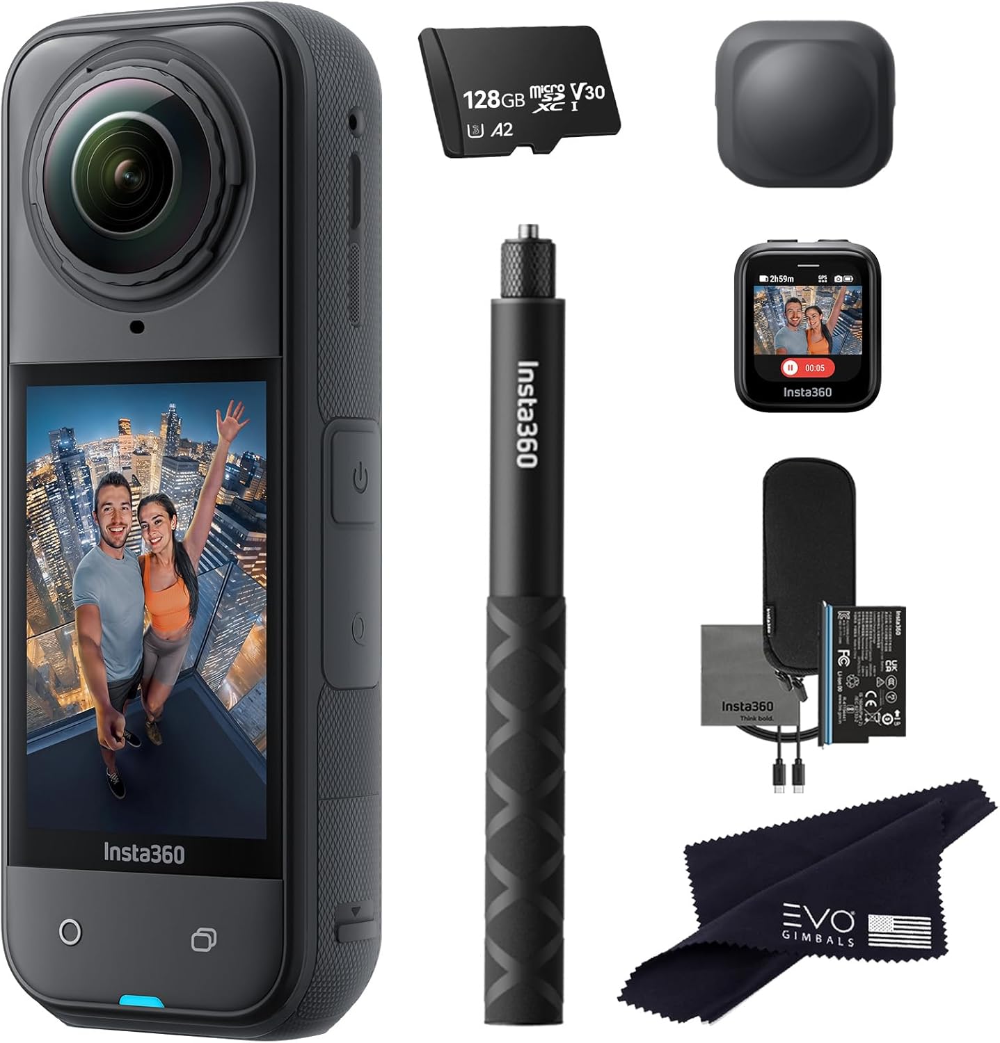 Insta360 X5 GPS Preview Remote Bundle-8K Waterproof 360 Action Camera with 1/1.28" 48MP Sensors, 8K 360 HDR Video, 72MP 360|Bundle Includes GPS Preview Remote Mic Built-in, Selfie Stick, Lens Cap