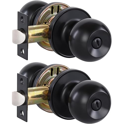 Lanwandeng (2 Pack) Matte Black Interior Door Knobs with Lock for Bedroom/Bathroom, Keyless Privacy Door Knobs for Bed/Bath