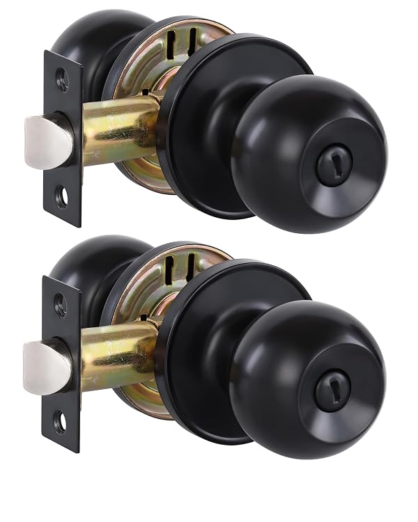(2 Pack) Matte Black Interior Door Knob with Lock for Bedroom/Bathroom, Keyless Privacy Door Knobs for Bed/Bath by Lanwandeng by Lanwandeng - Used condition - CA$15.95