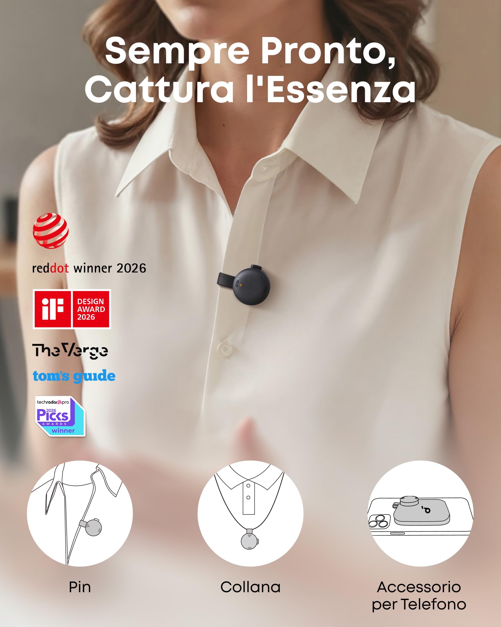 Soundcore Work di Anker, Registratore Vocale AI per Riunioni, 8GB, Nero | Trascrizione e riassunti automatici con AI, 150+ lingue, certificato MFi, 300 min/mese inclusi e USB-C, Indossabile