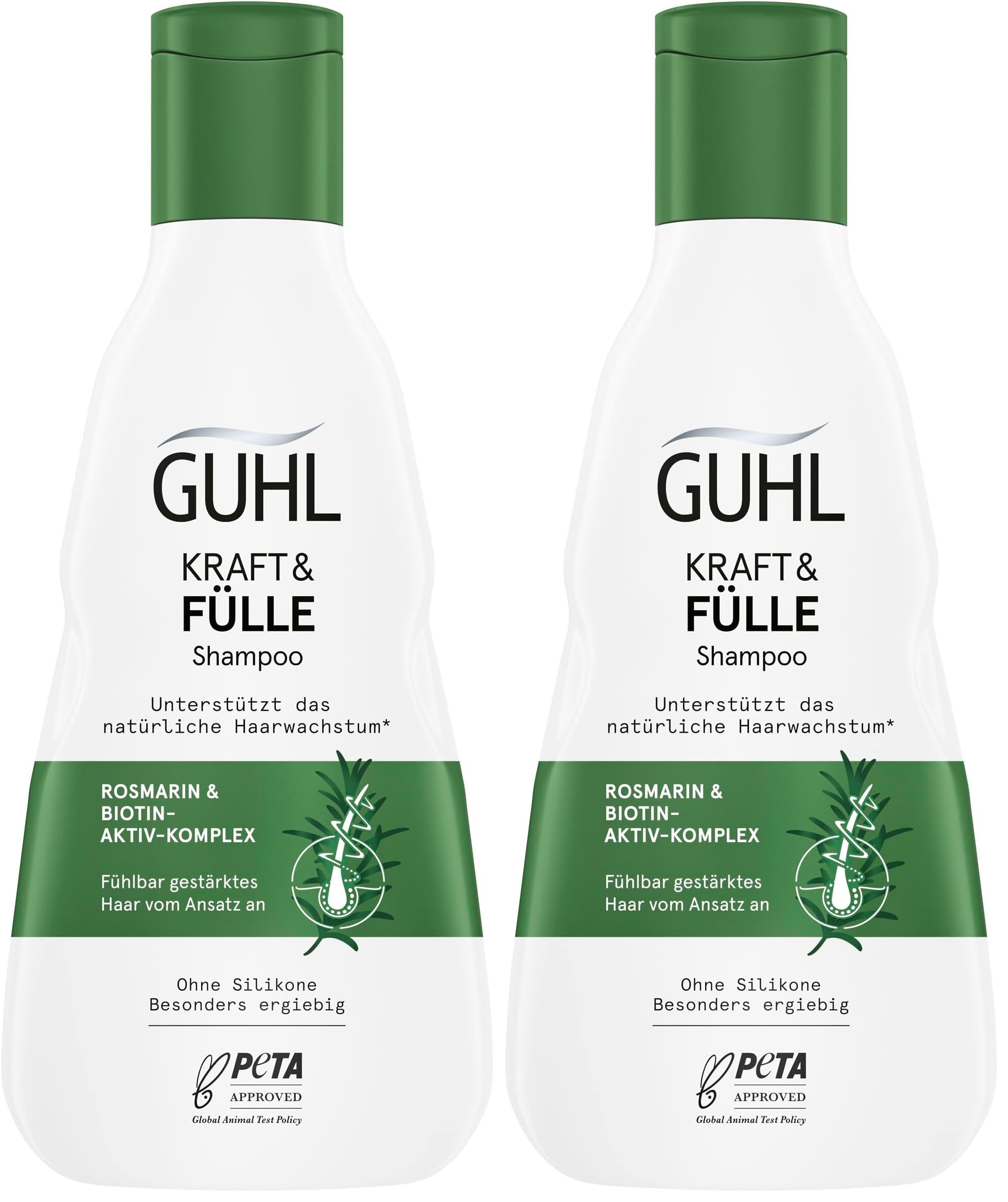 Guhl Kraft & Fülle Shampoo - Fühlbar gestärktes Haar vom Ansatz an - Inhalt: 250 ml - Mit Rosmarin & Biotin-Aktiv-Komplex (Packung mit 2)