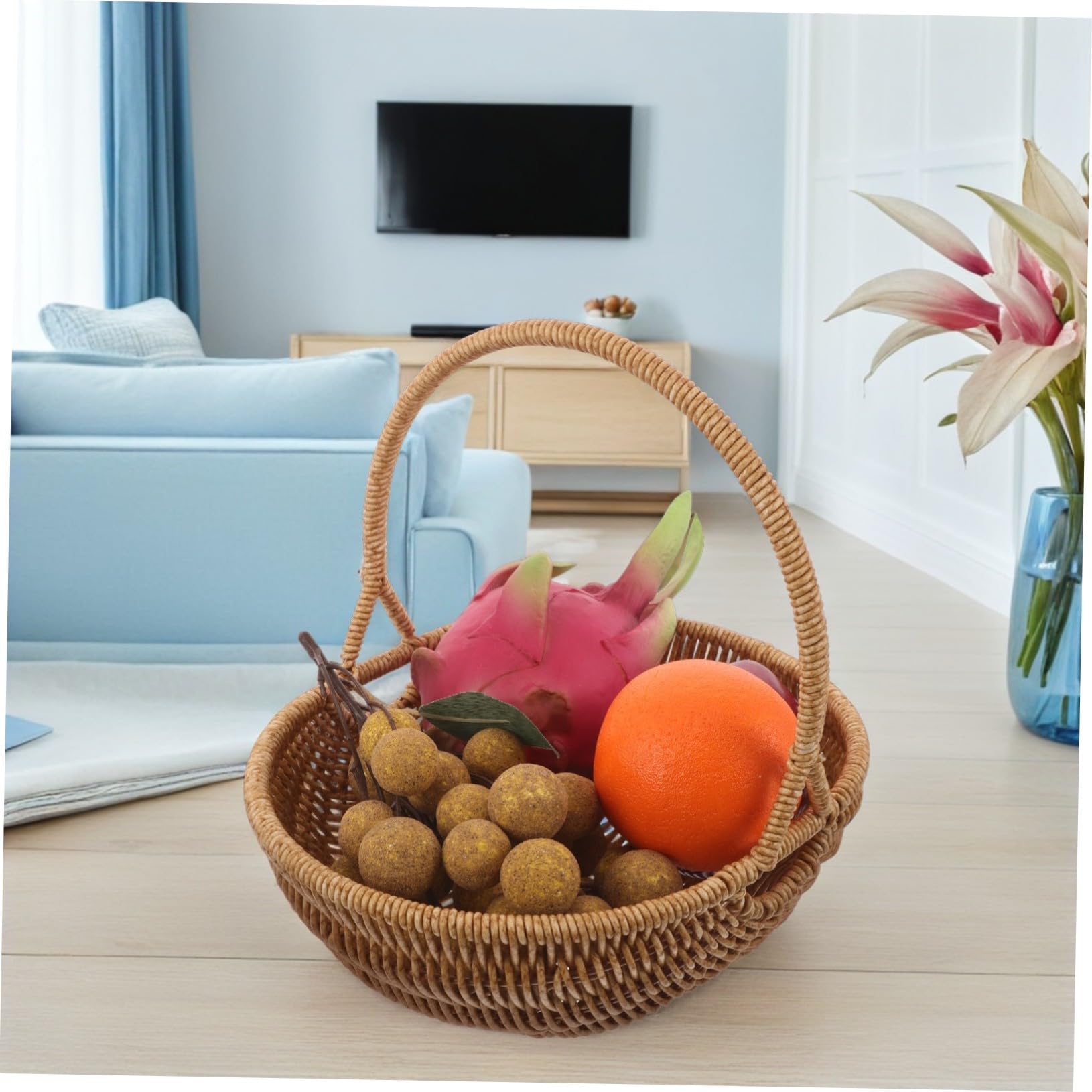 BESPORTBLE Cesta Tejida Mano de Imitación Rattan con Asa Cesta de Cosecha Ligera y Duradera para Picnic Recolección de Flores y Frutas Estilo Vintage Marrón