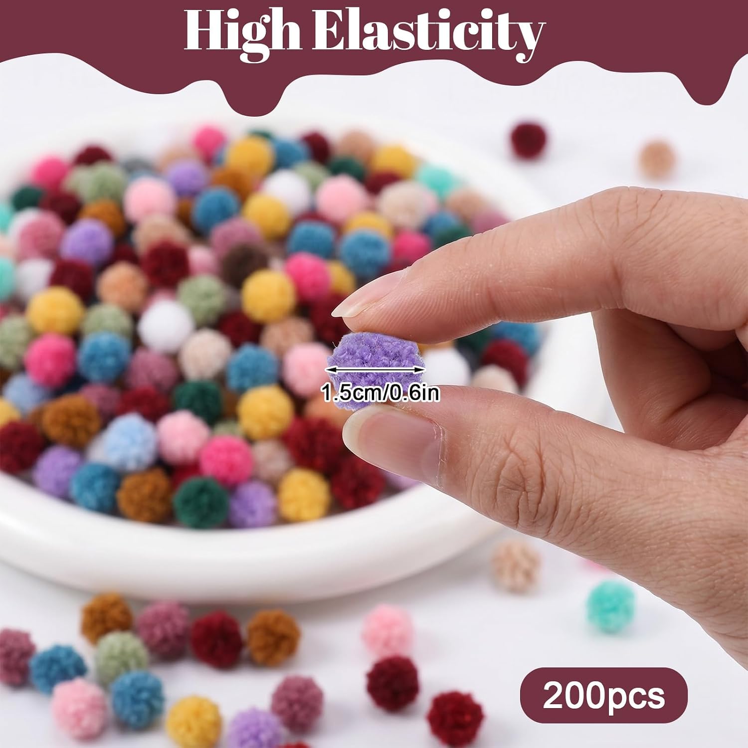 200 Pcs 0.6in Pom Poms for Crafts, Colorful Fluffy Craft Pompom Balls, Arts Making Hobby Supplies for DIY Home Decorations Keychain Jewelry Creative Projects(Mixed Colors)