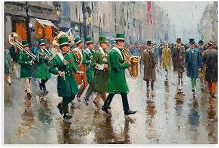 UZWGG 1pcs (Unframed，Canvas Only) St. Patrick's Day Oil Painting Carnival Festival Art Prints Poster Street Parade Band Canvas Wall Decoration for Living Room, Corridor, Office 08x12inch(20x30cm)