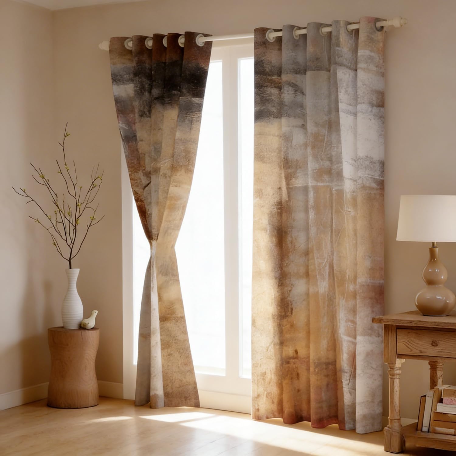 Erosebridal Brown Abstract Curtains Gray Ombre Blackout Curtains, Grey Grunge Gradient Curtains & Drapes Tie Dye Black Watercolor Bedroom Curtains, Oil Painting Window Treatments Decoratives