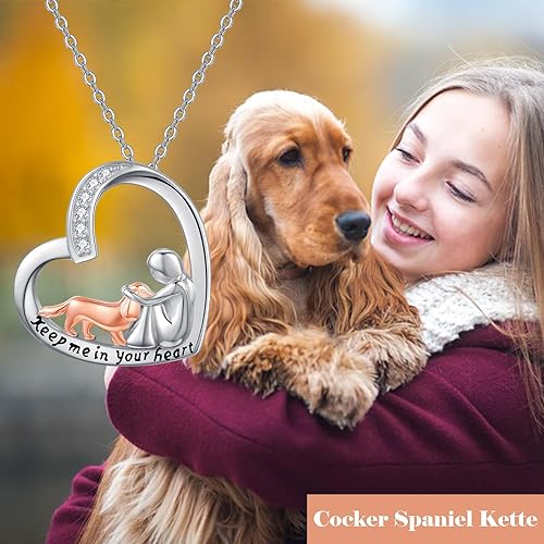 Miniatura 4 de Twoowl Collar de perro Cocker Spaniel de plata de ley 925 con dije de corazón para mascotas, regalo conmemorativo para mujeres y niñas, Plata