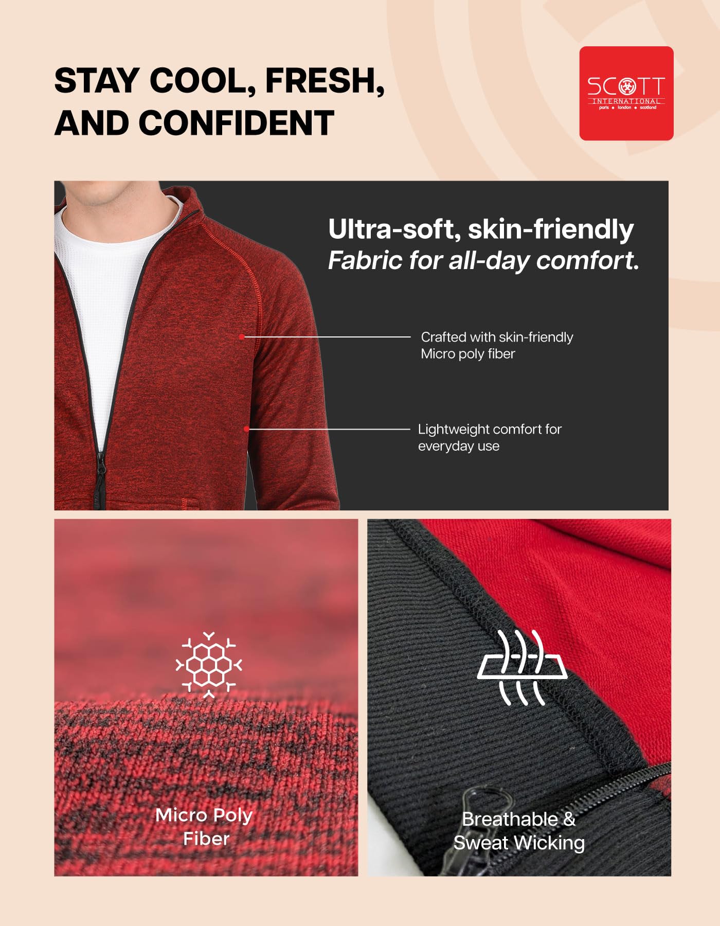 Scott International Jackets for Men | Winter wear | Men's Polyester Full Sleeve Zip with Pocket | Men Jackets | Winter Standard length Jackets - Image 6 thumbnail