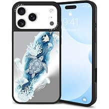 Unbreakable Mirror Case for iPhone 17 Pro Max, Cute Blue Sea Turtle Ocean Print Kawaii Cool Design, [Supports Wireless Charging] Senior Shockproof Protection for Women Girls Man