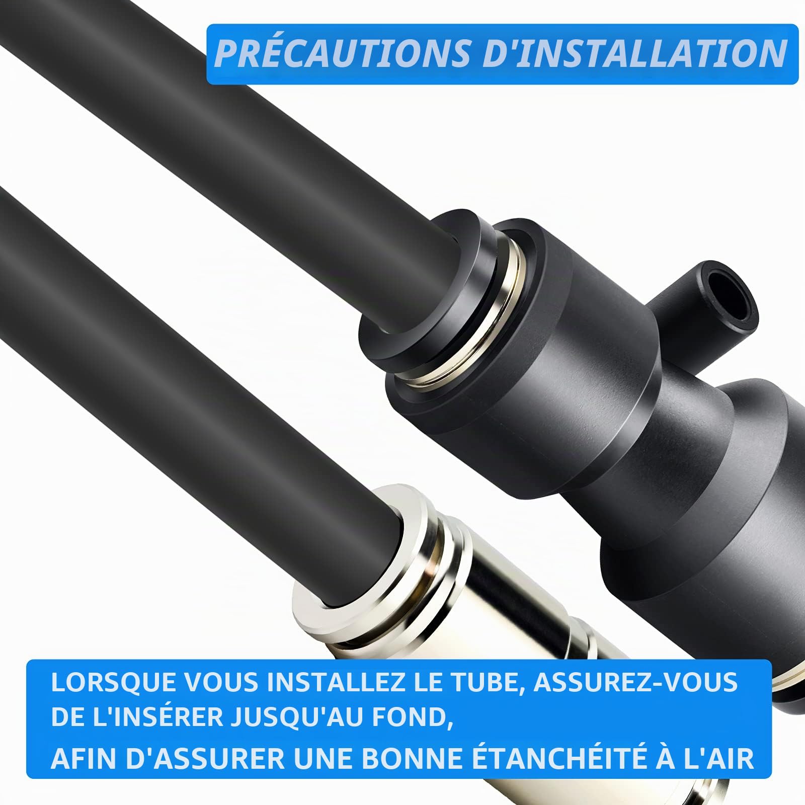 Kit de tuyau à air en polyuréthane PU, 10M de tuyau à air PU noir, 10 mm OD x 6,5 mm ID avec kits de raccords pneumatiques
