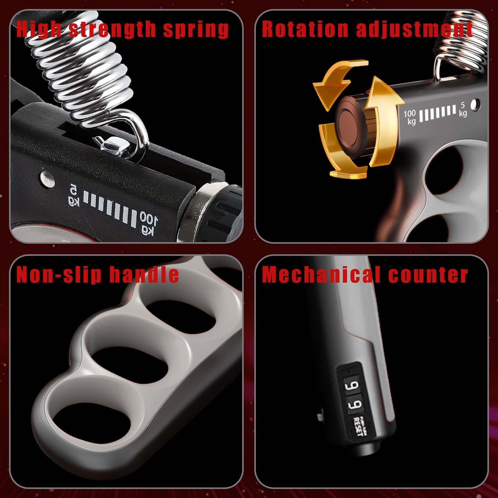 Hand Grip Resistenza Regolabile 5-100kg, Allenamento della Forza di Presa con Contatore, Attrezzo per Esercitare Le Dita, Resistenza regolabile 5-100 kg pinza manuale per allenamento muscolare