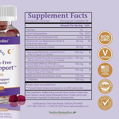 Miniatura 3 de Native Remedies Gomitas para dormir sin melatonina  Fórmula herbaria sin azúcar con GABA, magnesio, L-teanina y valeriana  Ayuda al sueño natural