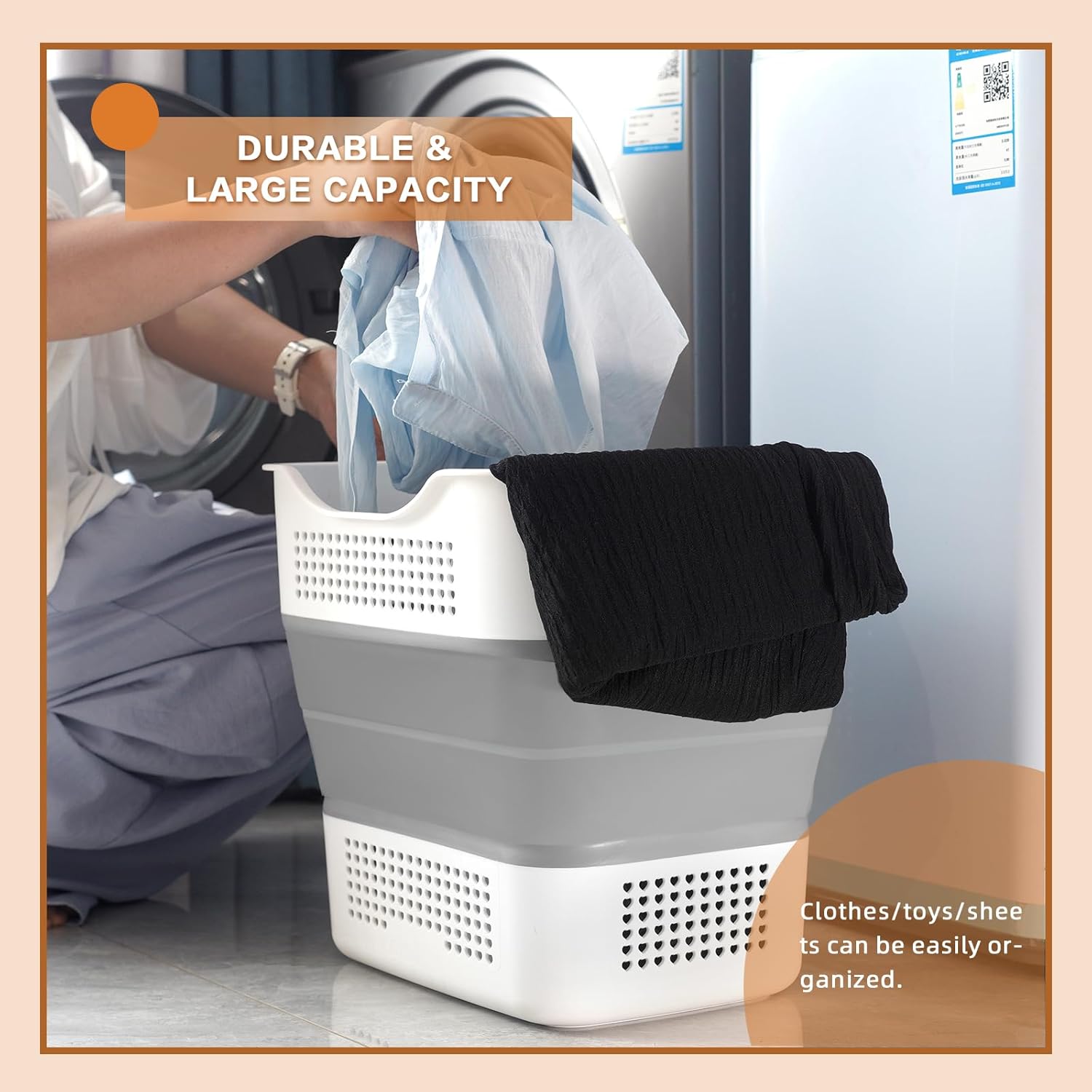 GREATLINK Foldable Laundry Basket Collapsible Laundry Hamper, Laundry Basket Dorm with Handles, Clothes Hamper & Laundry Bin, ﻿Pop Up Storage Container/Organizer, Plastic Hamper/Basket, Grey