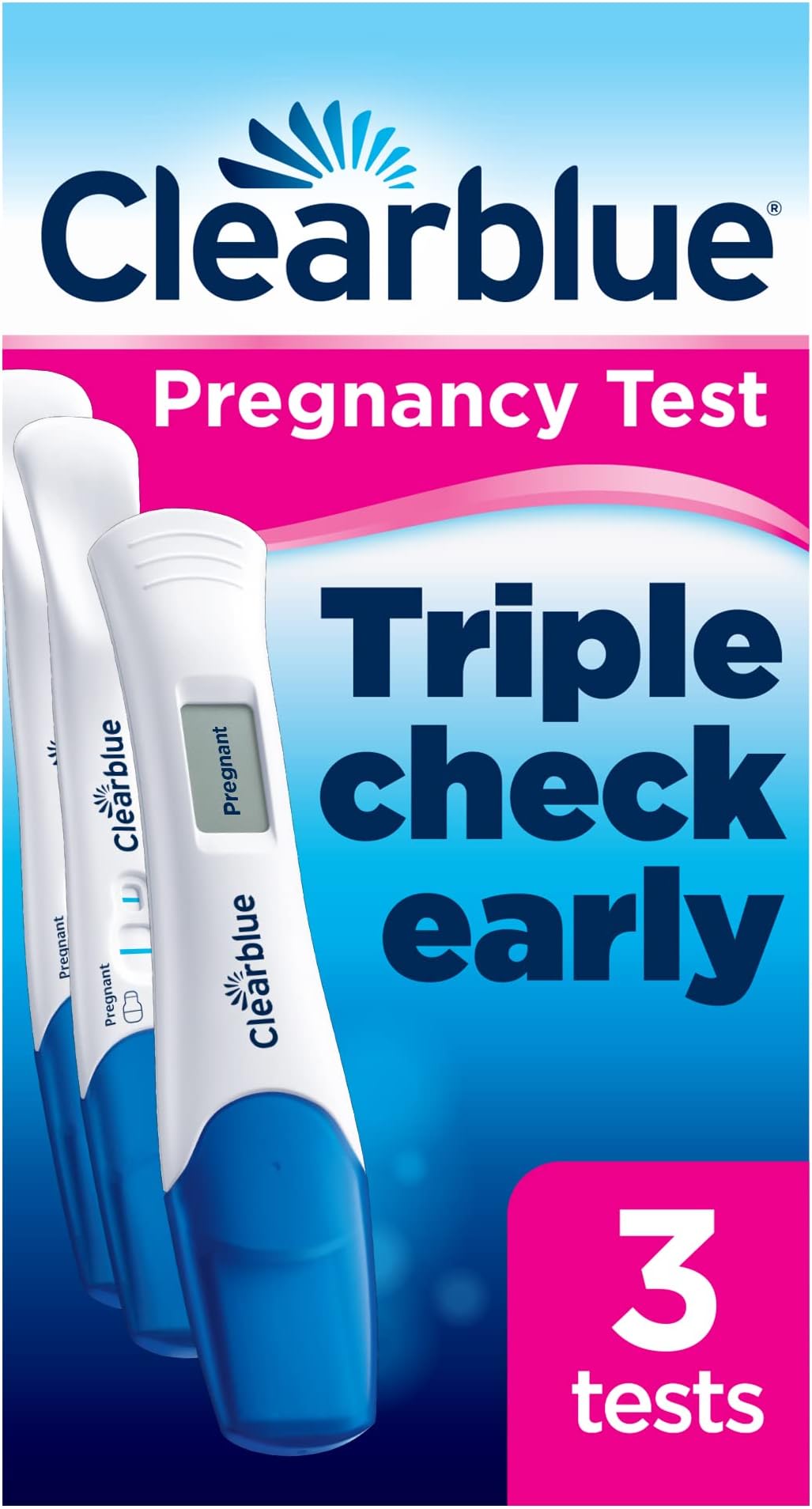 Clearblue Pregnancy Test Ultra Early Triple-Check Combo Pack, Results 6 Days Early (Visual Sticks) and Accurate Reading In Early Pregnancy (Digital Stick), Kit Of 3 Tests (1 Digital, 2 Visual)