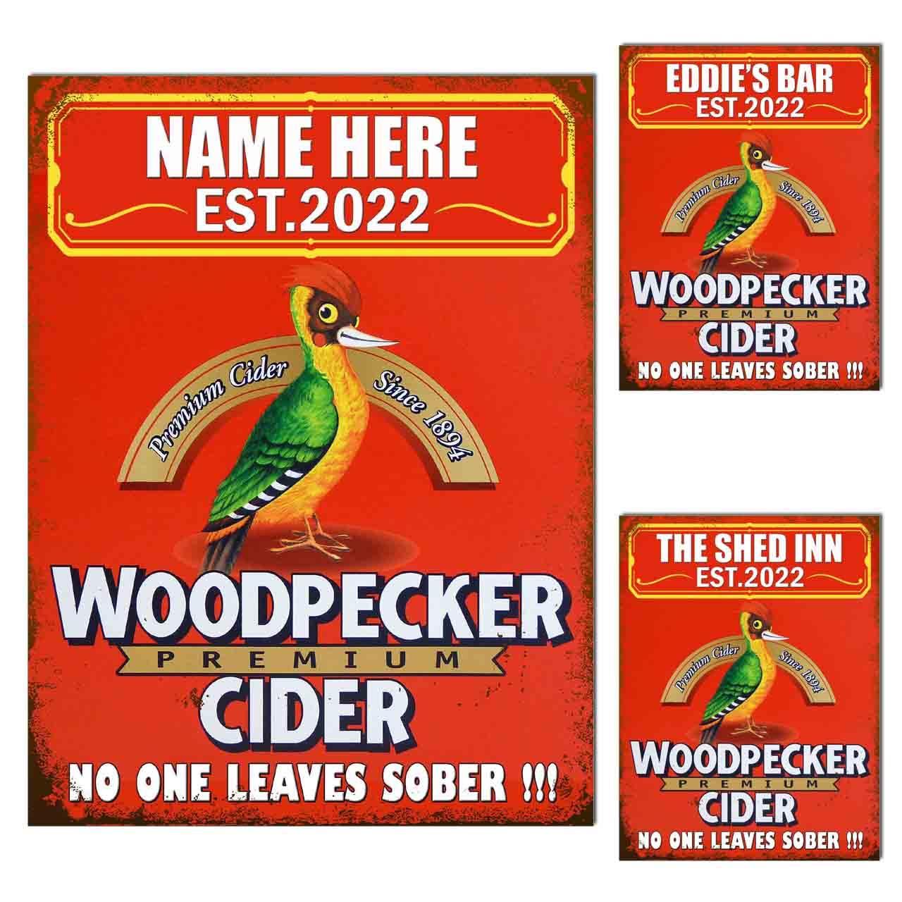 Personalised Home Bar Metal Tin Sign Plaque Woodpecker, 10x8in 0217per