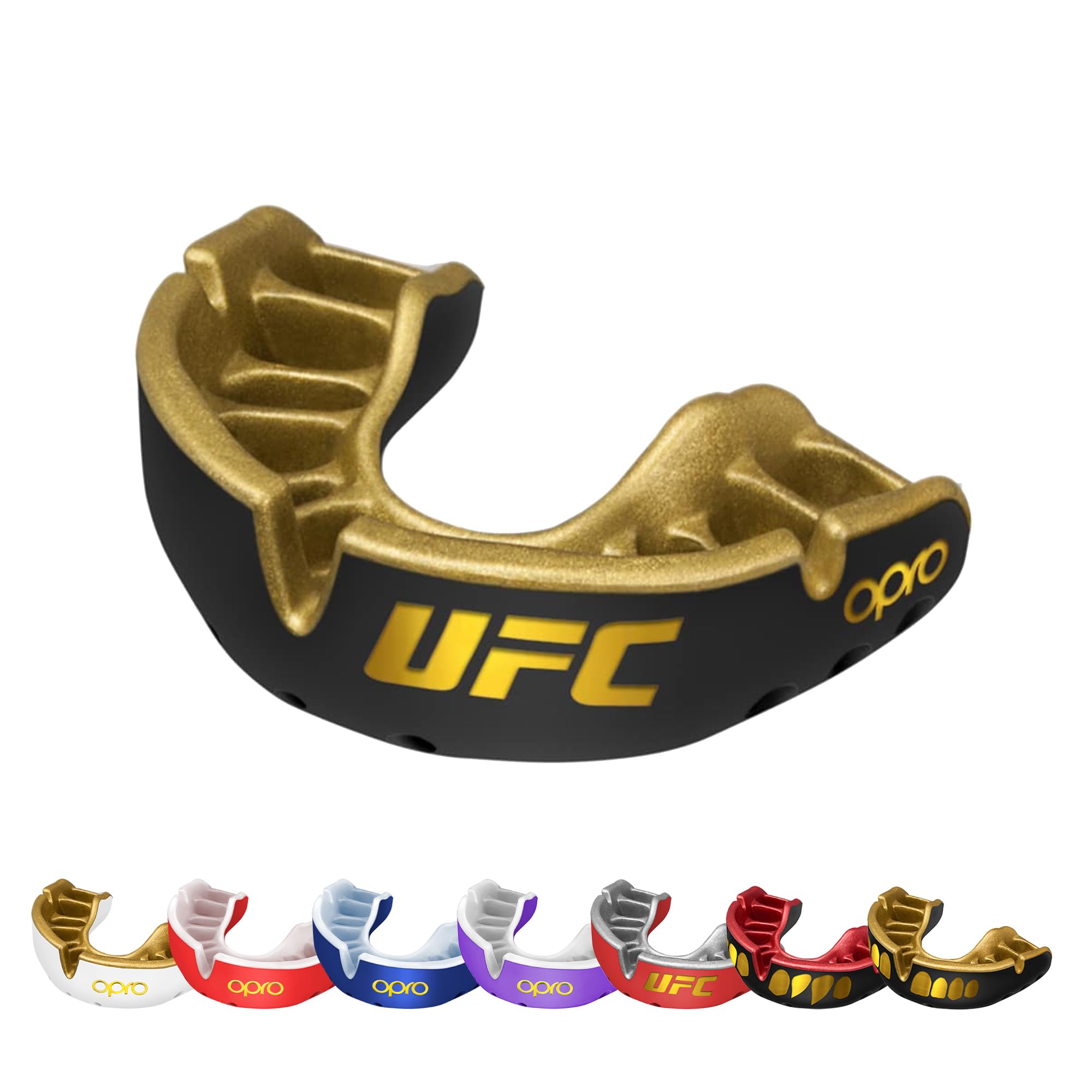 OPRO マウスガード「ゴールド」スポーツ用マウスピース｜UFC公式ライセンス｜格闘技・MMA・ラグビー・空手/柔術/テコンドー/ボクシング対応｜歯科ラボ開発フィット｜イギリス製 正規品公式ストア｜大人用、UFC/黒&金