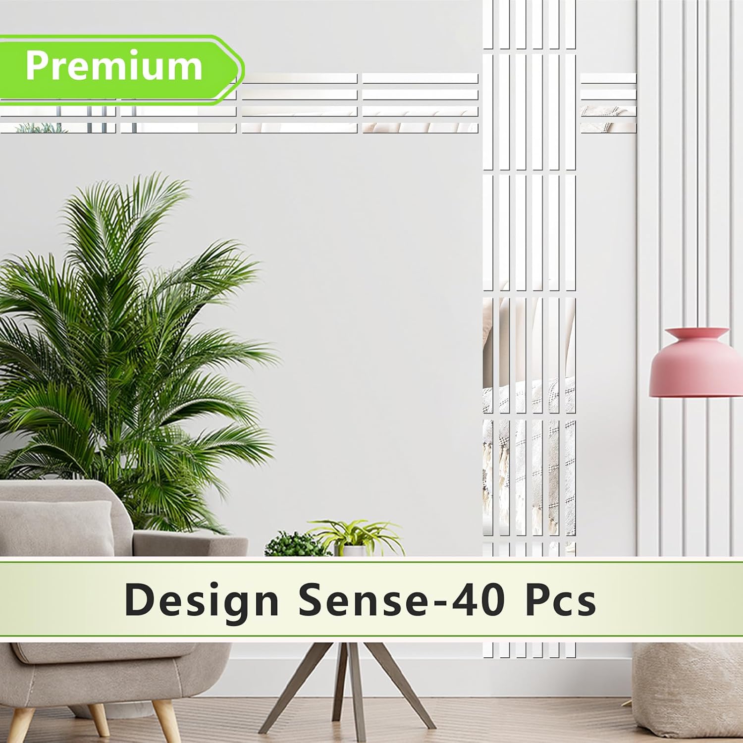Acrylic Mirror Wall Decor, Peel and Stick Mirror Strips, Vertical Mirror Tiles for Entryway, Bedroom & Bathroom, Shatterproof Wall Decor for Small Spaces, Gold Silver Black (40, Silver)