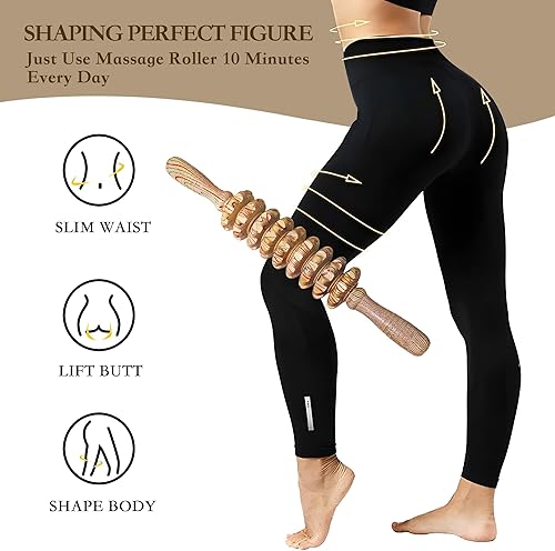 Miniatura 4 de Rodillo de masaje de terapia de madera con puntos de activación miofasciales de liberación, herramienta de masajeador para reducción de celulitis,