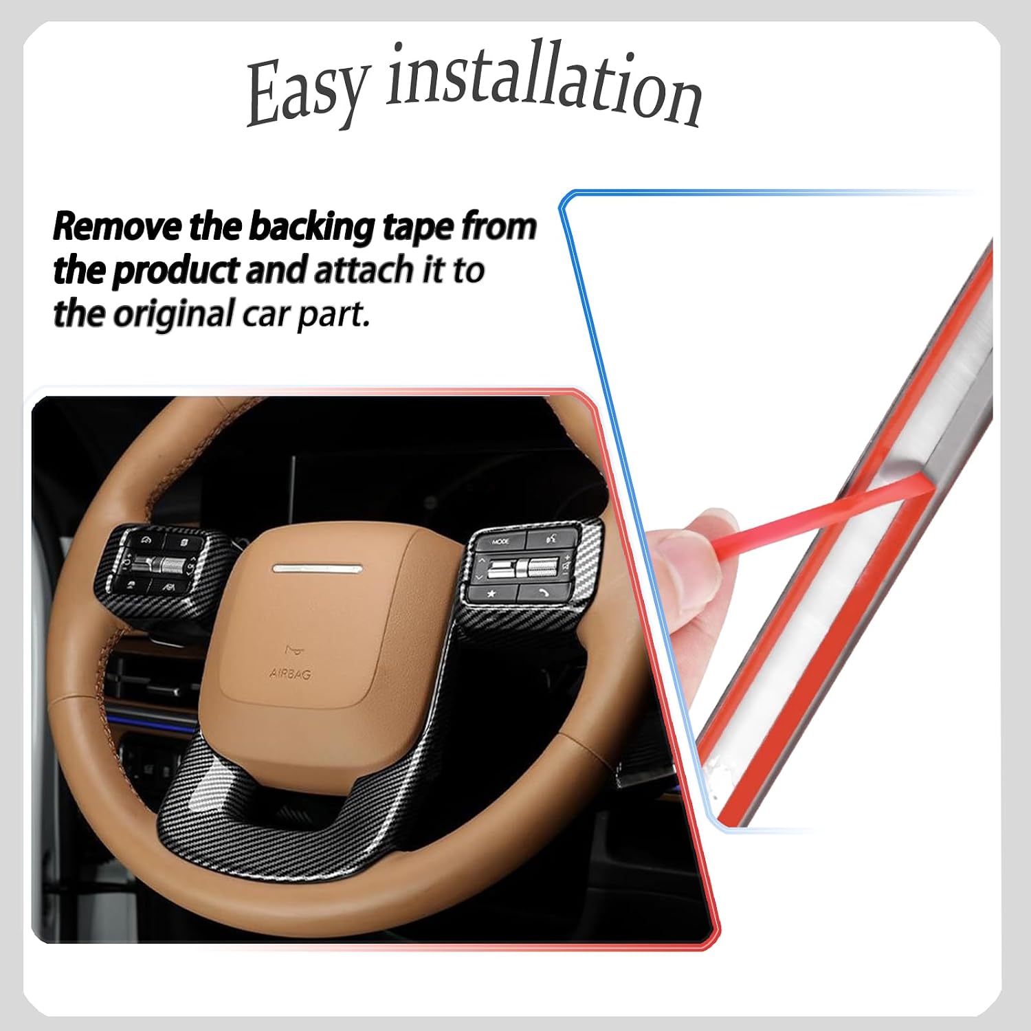 Steering Wheel Button Cover, for Hyundai Santa FE 2024 2025,Steering Wheel Button Panel Protection Frame Molding Trim - Carbon Fiber