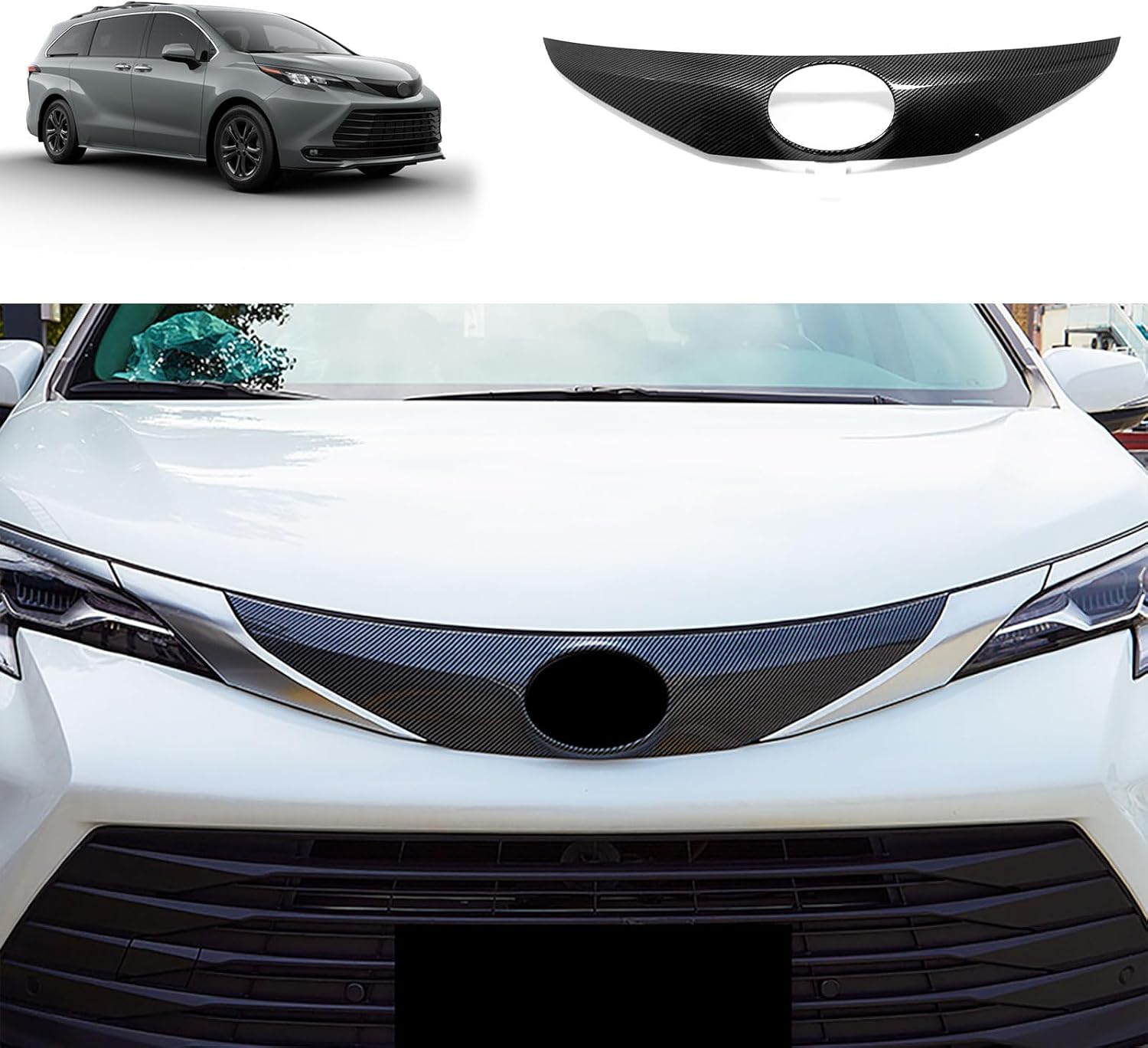 Front Hood Grill Cover Bonnet Trim Compatible with Toyota Sienna 2021 2022 2023 2024 Front Hood Bonnet Cover Trim Exterior Car Accessories ABS(Black)