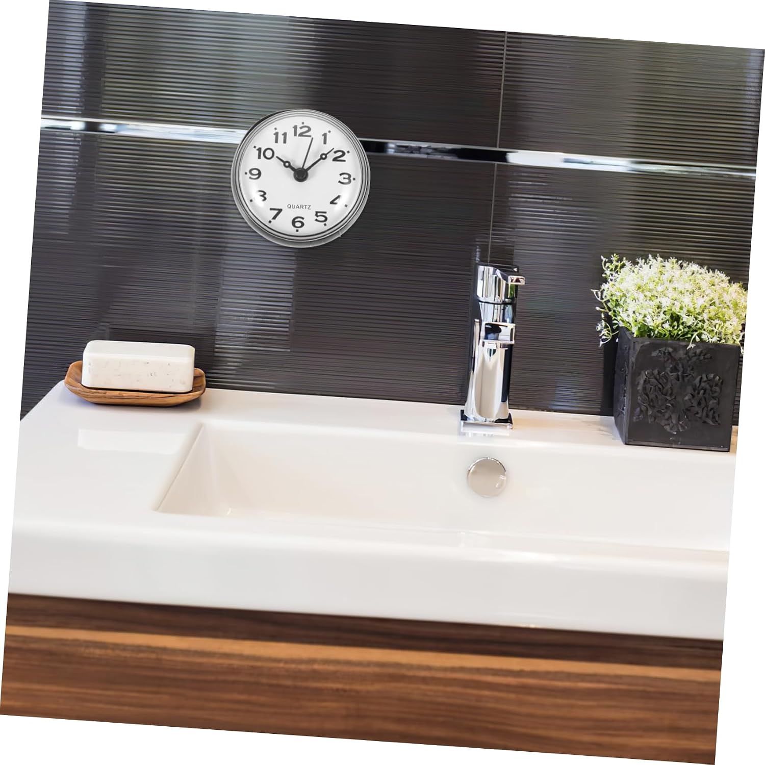 Waterproof Bathroom Wall Clock with Suction Cup Black