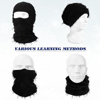 QKURT 2 Pcs Distressed Balaclava, Knitted Ski Mask Full Face Windproof Warm Cool Hat, Motorcycle Cycling Winter Warm Face Mask Special Party Dress-up for Men