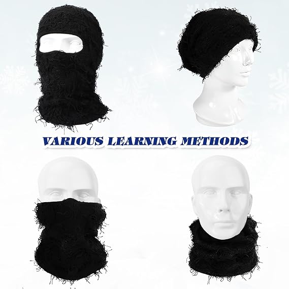 QKURT 2 Pcs Distressed Balaclava, Knitted Ski Mask Full Face Windproof Warm Cool Hat, Motorcycle Cycling Winter Warm Face Mask Special Party Dress-up for Men