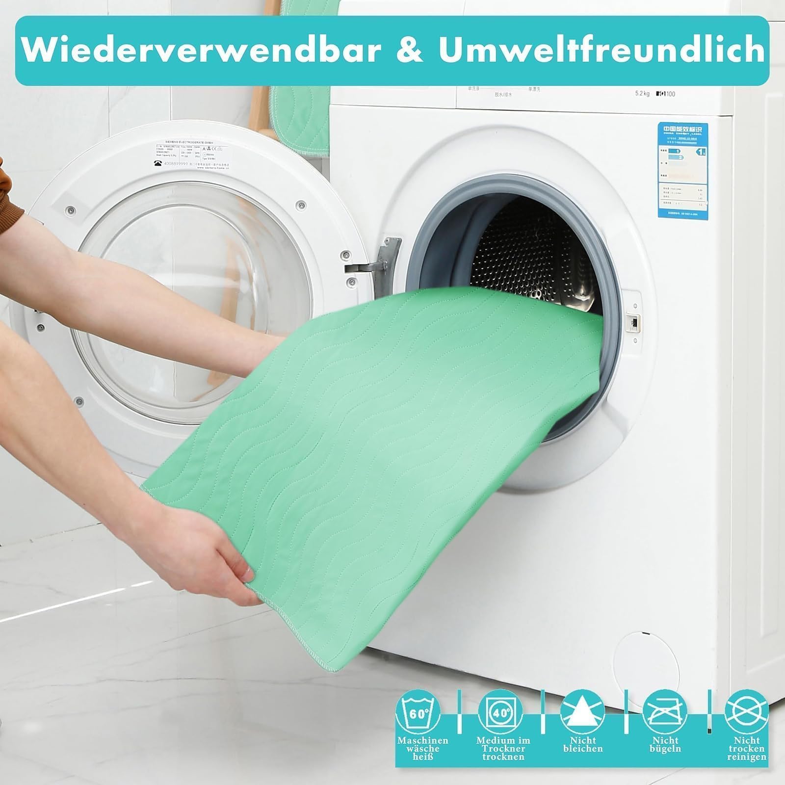 Bunlitent Inkontinenzunterlage waschbar 91x97 cm Matratzenschutz, Inkontinenz Bettunterlage 4er-Set, Wiederverwendbare Saugfähig und Wasserdicht Matratzenschoner