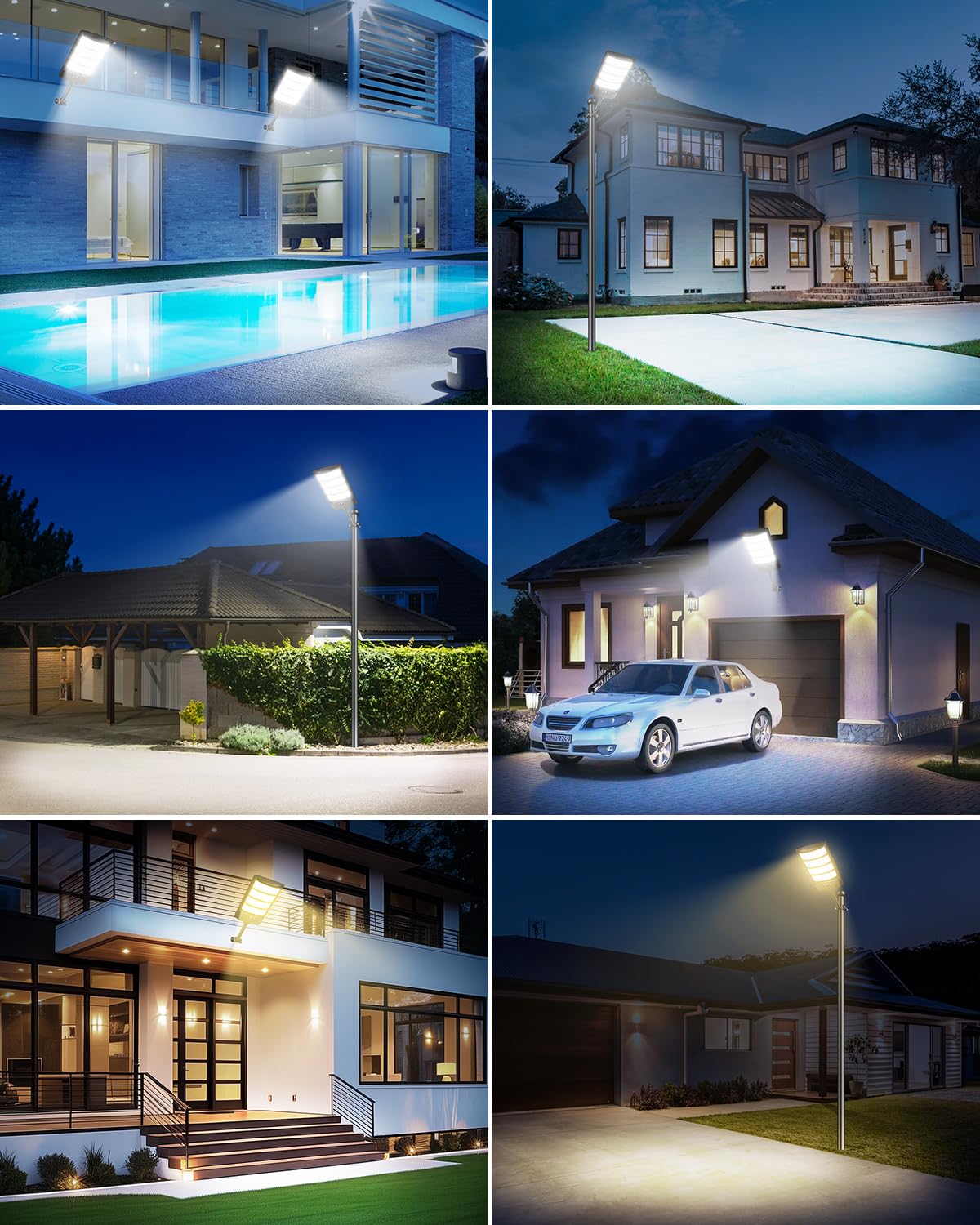 Farolas Solares LED Exterior, Foco Solar Potente 6500K Blanca y 3000K Cálida Luz Impermeable con Mando a Distancia,Sensor de Movimiento Farolas de Jardín Lámpara Solar para Garaje -2 Pack