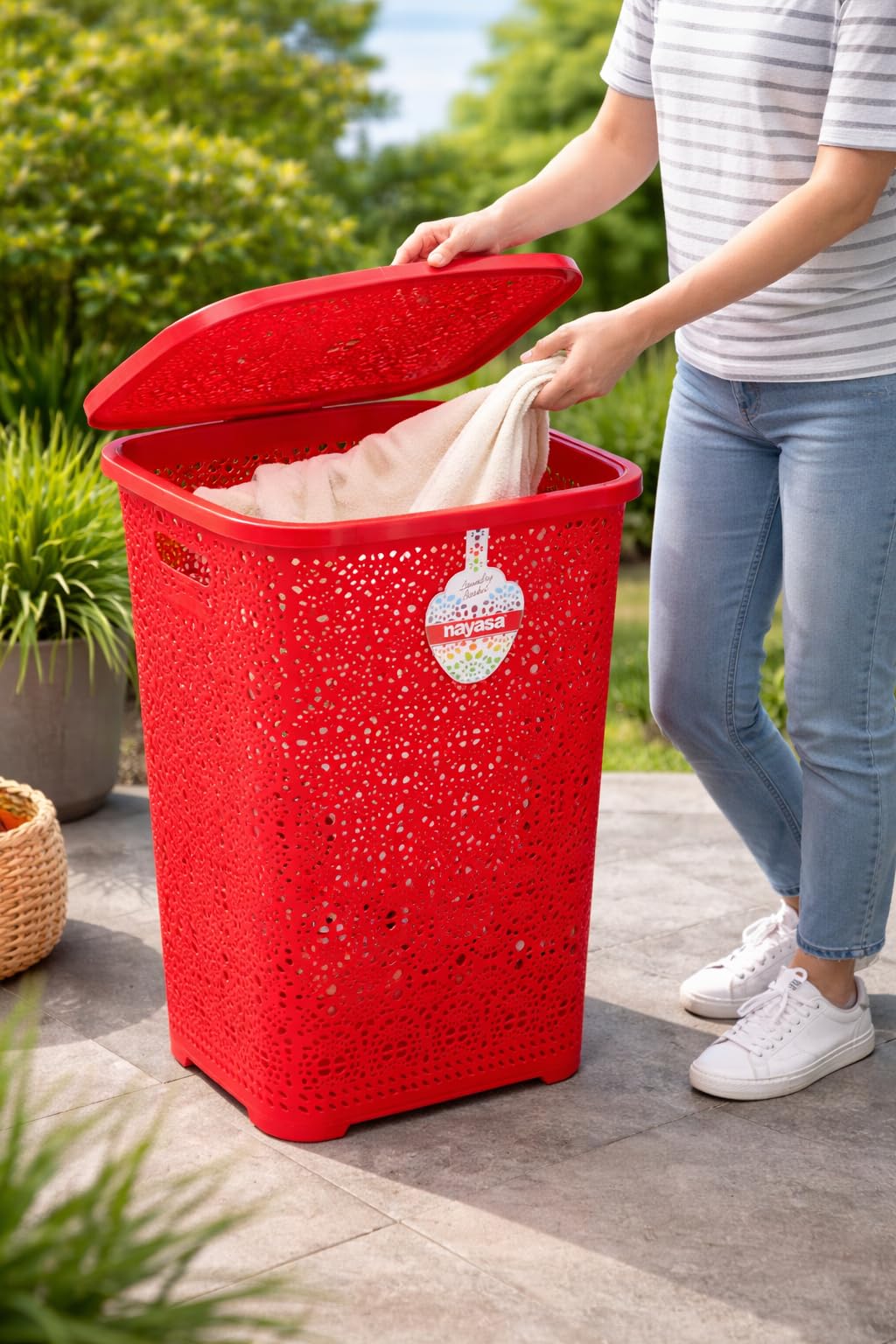 Nayasa Flower 64 Liters Laundry Basket for Clothes with Lid