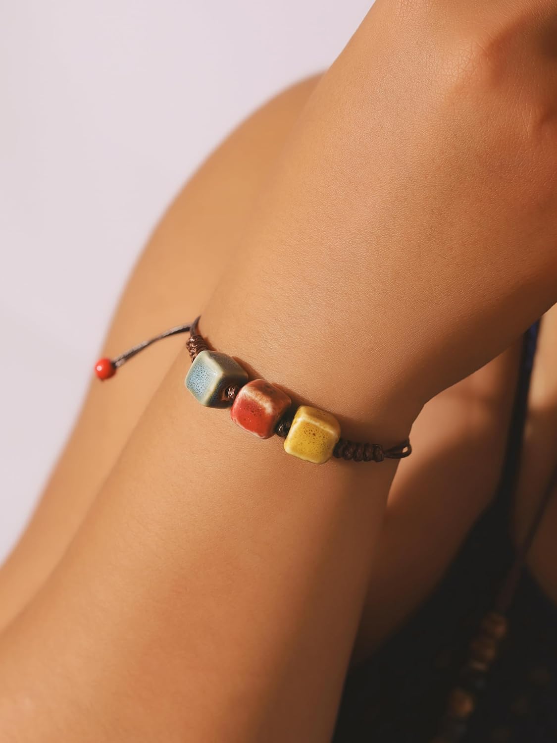 MINACHI Bohemian Colorful Ceramic Bead Adjustable Cord Bracelet, Boho Hippie Summer Jewelry Gift for Women - Image 5